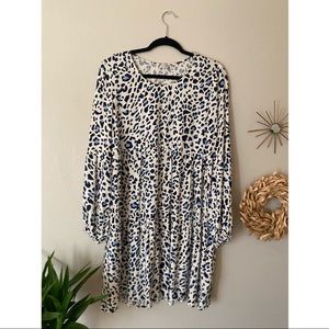 Long Sleeve Blue Speckled Cheetah Dress